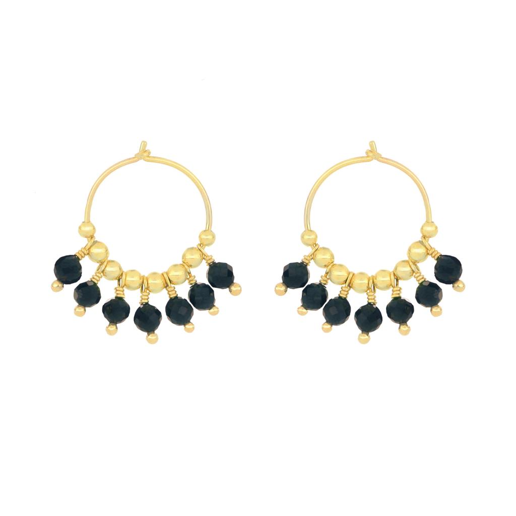 Earrings (pair) hoops spheres black spinel Maman et Sophie ORMAF00SP - MAMAN ET SOPHIE