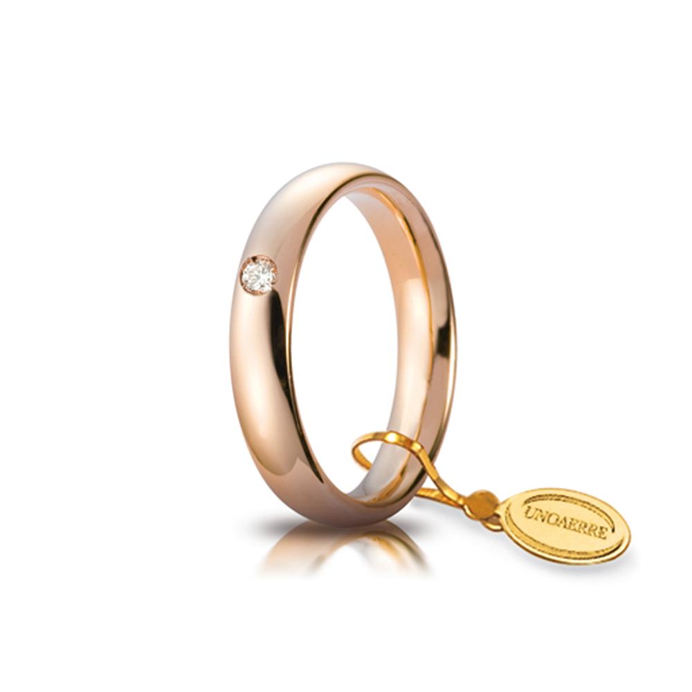 Comfort wedding ring 4.0 mm in rose gold and diamond - UNOAERRE