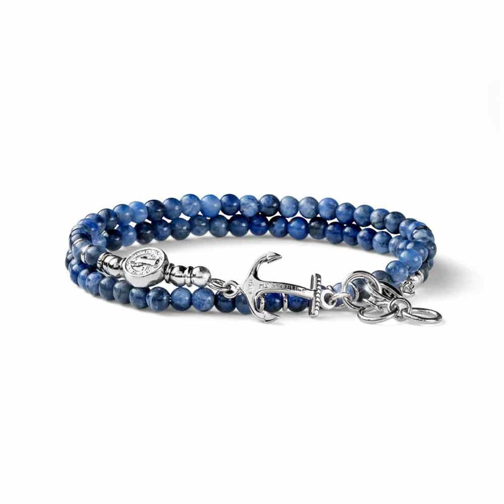 Men's bracelet Neptune two turns sodalite and Anchor 39+3 cm - MARIA CRISTINA STERLING