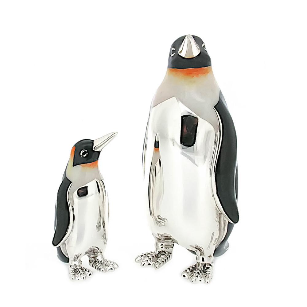 Pair of enamel penguins silver ornament Saturno ST155 - SATURNO