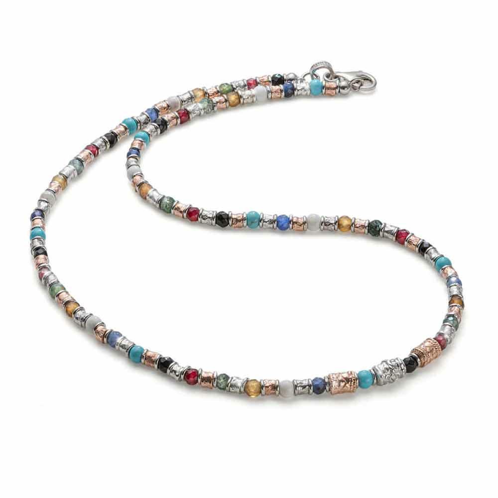 Men's necklace 50 cm Siena in pink silver and natural stones - MARIA CRISTINA STERLING