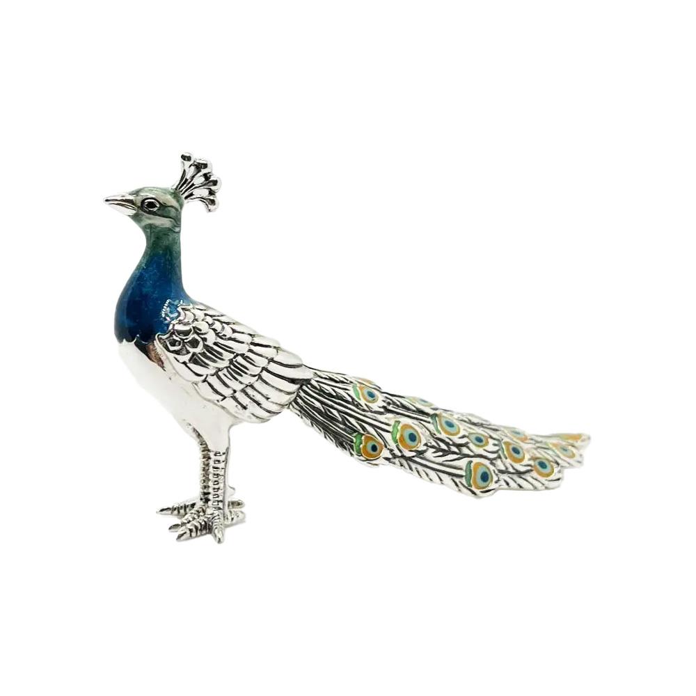 Enamelled small peacock silver ornament Saturno ST102-3 - SATURNO