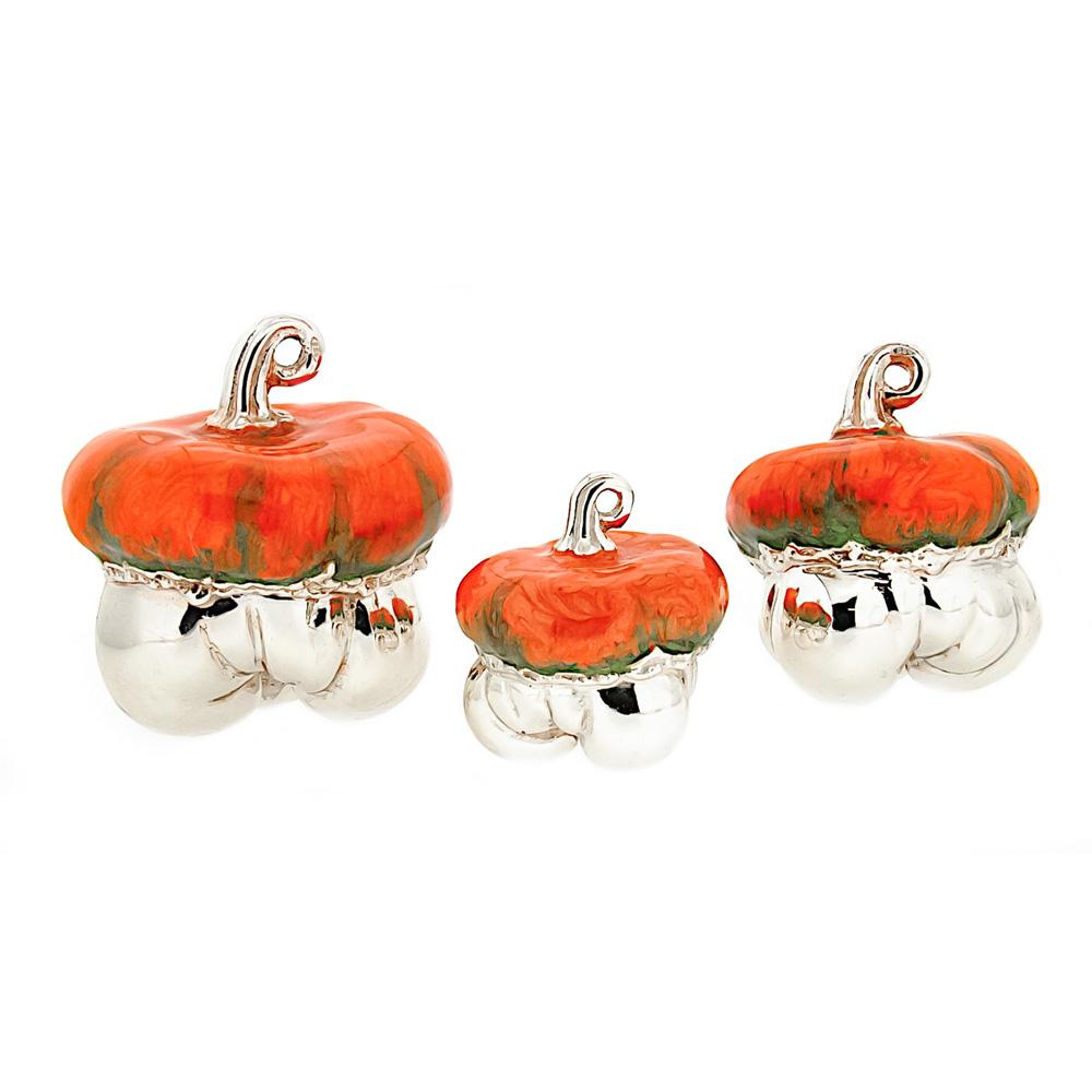 Trio of glazed round pumpkins silver ornament Saturno ST163 - SATURNO