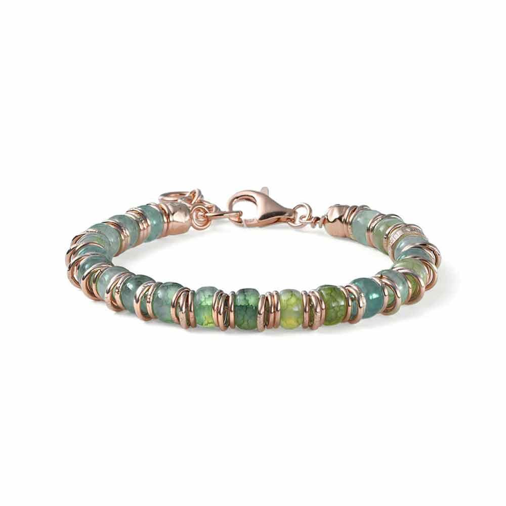 Women's Bracelet Snake Pink Silver and Green Glass 16+3 cm - MARIA CRISTINA STERLING