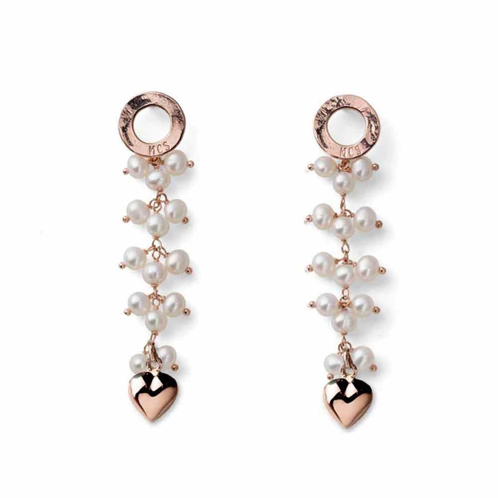 Enjoy women's pendant earrings in silver with pearls and heart - MARIA CRISTINA STERLING