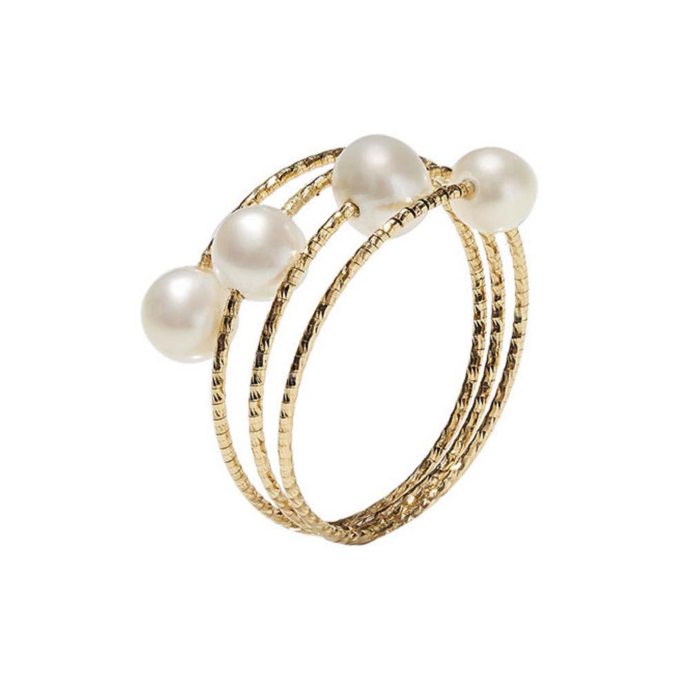 Yellow Gold Wire Ring 4 Ø 4mm Pearls MagicWire Size 16 ITA - MAGICWIRE