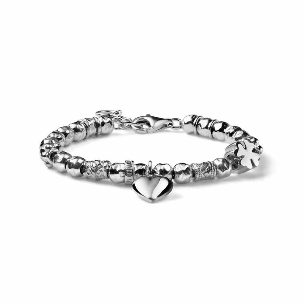 Women's Love bracelet in silver heart four-leaf clover 16+3 cm - MARIA CRISTINA STERLING