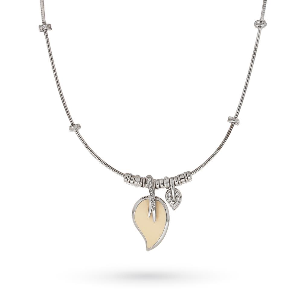 Nouvelle Bague necklace in white gold petal enamel diamonds - LA NOUVELLE BAGUE