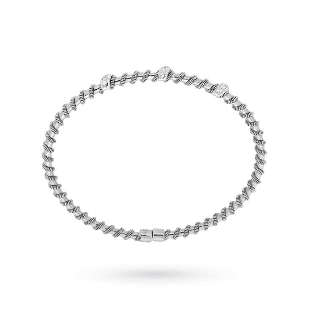 White Gold Spiral Bangle with Diamonds - ORO TREND