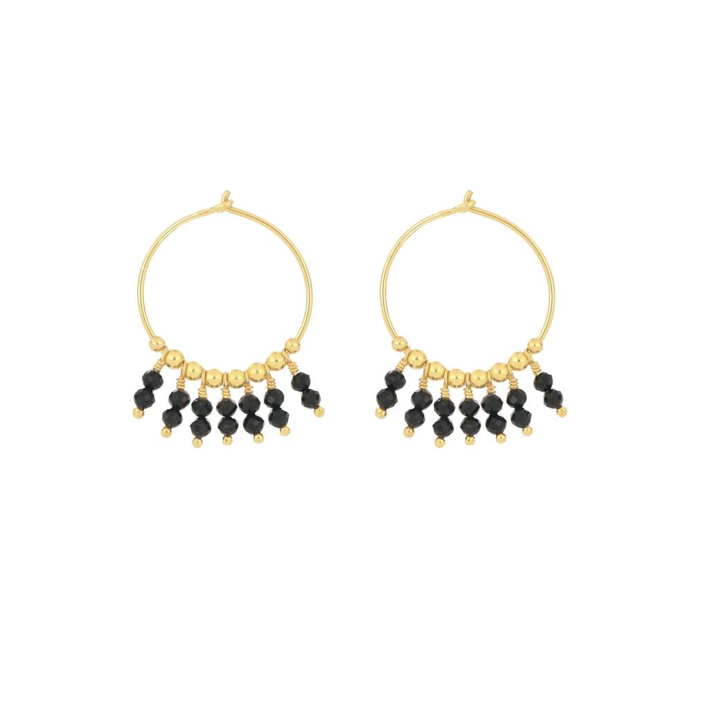 Earrings (pair) hoops spheres black spinel Maman et Sophie ORMAF2SP - MAMAN ET SOPHIE