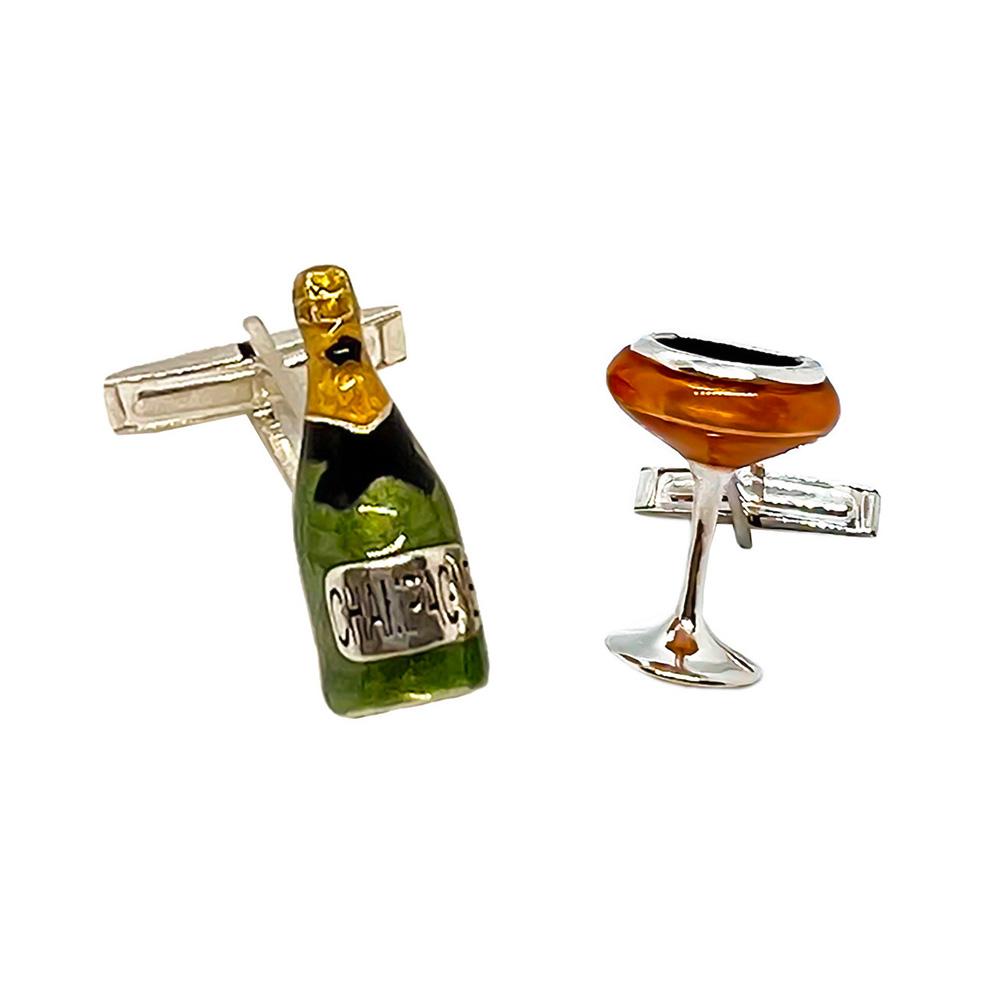 925 Silver Mixed Champagne Cufflinks - Handmade - SATURNO