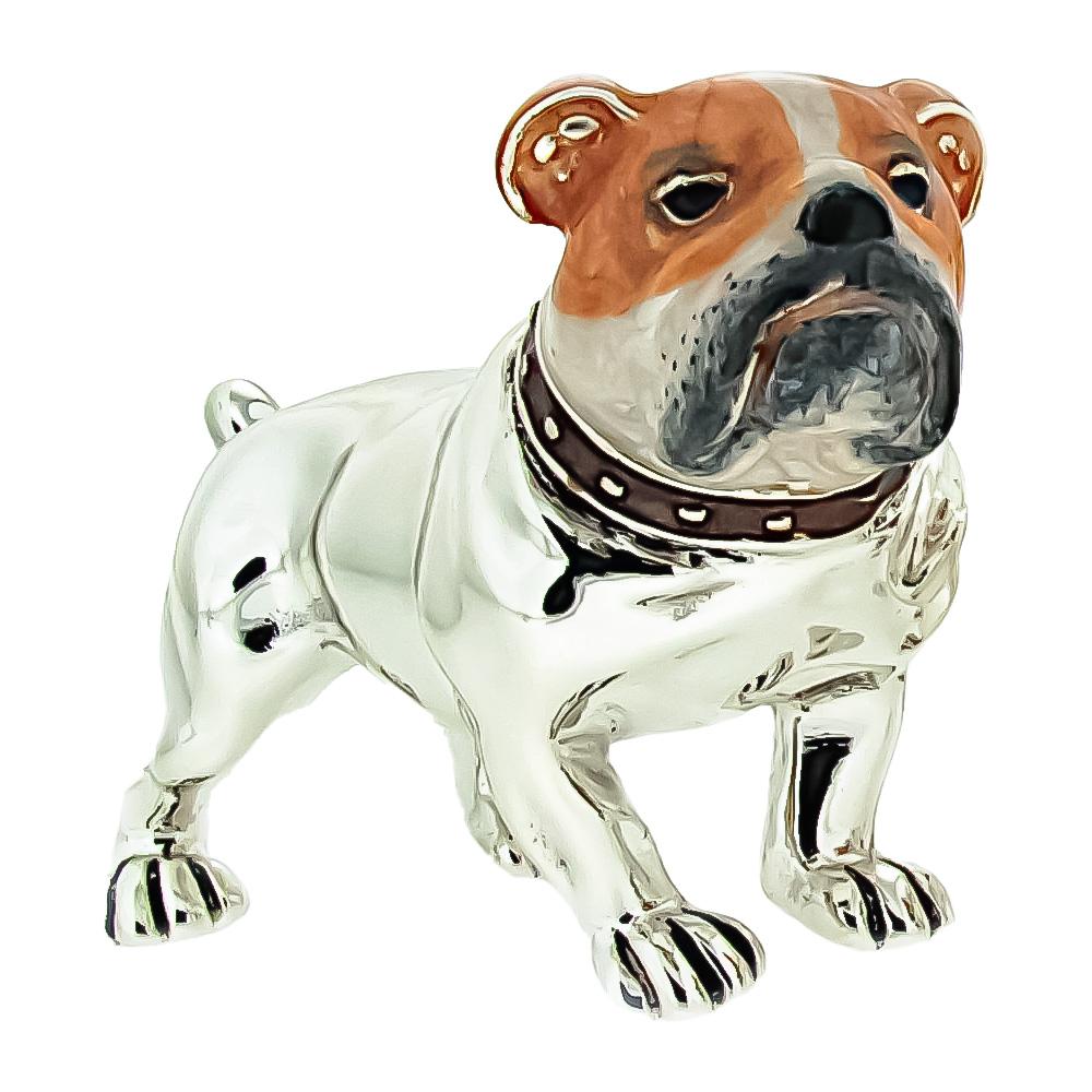 Large Bulldog with enameled head silver ornament Saturno ST167-1 - SATURNO