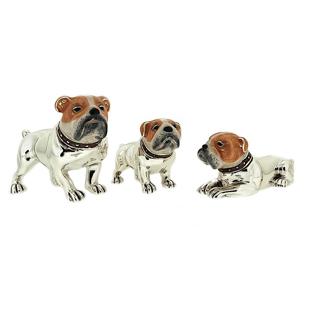 Bulldog trio with enameled head silver ornament Saturno ST167 - SATURNO