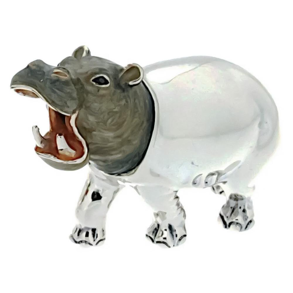 Large Enamelled Hippopotamus silver ornament Saturno ST145-1 - SATURNO