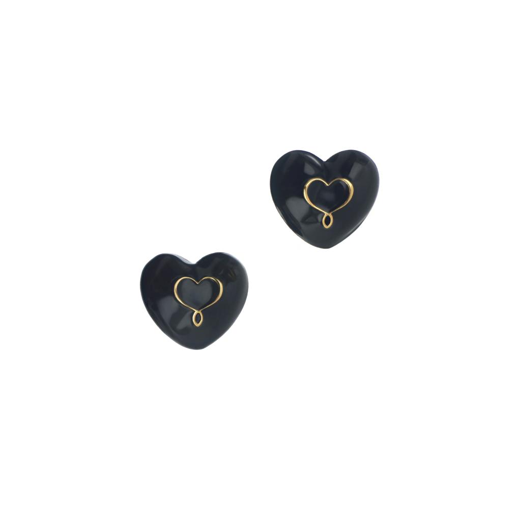 Earrings (pair) black enamel heart logo Maman et Sophie ORBNT42GI - MAMAN ET SOPHIE