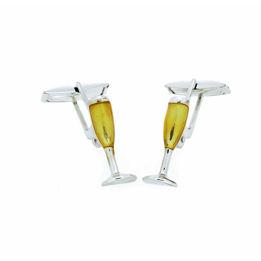 925 Silver Champagne Glass Cufflinks - Handmade - SATURNO