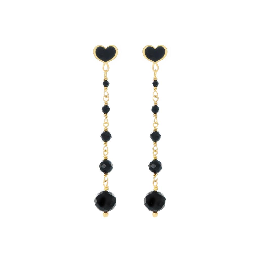 Earrings (pair) heart black enamel spinels Maman et Sophie OROND42R - MAMAN ET SOPHIE