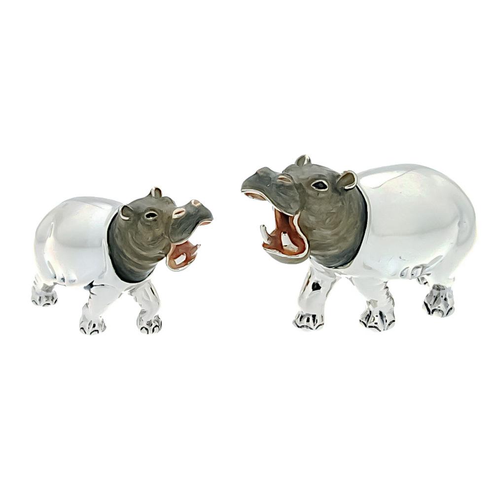 Enamelled Hippos Pair silver ornament Saturno ST145 - SATURNO