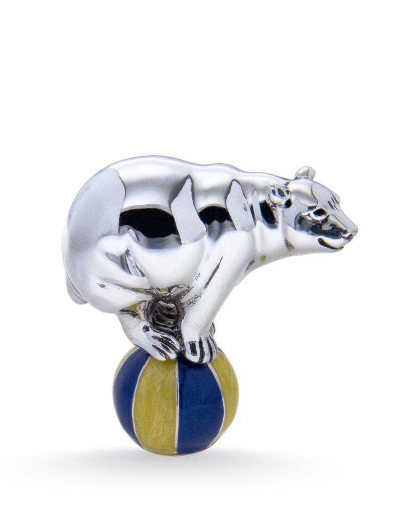 Bear on a large ball ornament in silver and enamel - SATURNO