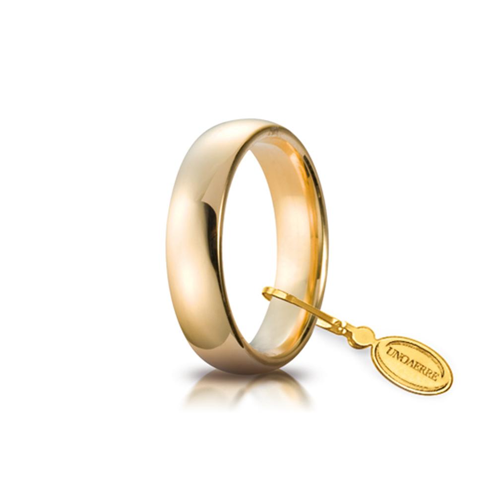 Comfort wedding ring 5.0 mm in yellow gold - UNOAERRE