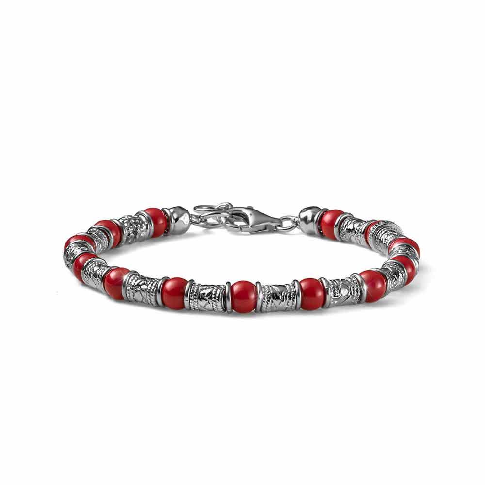 Bracciale uomo Siena corallo in argento 19+3 cm - MARIA CRISTINA STERLING