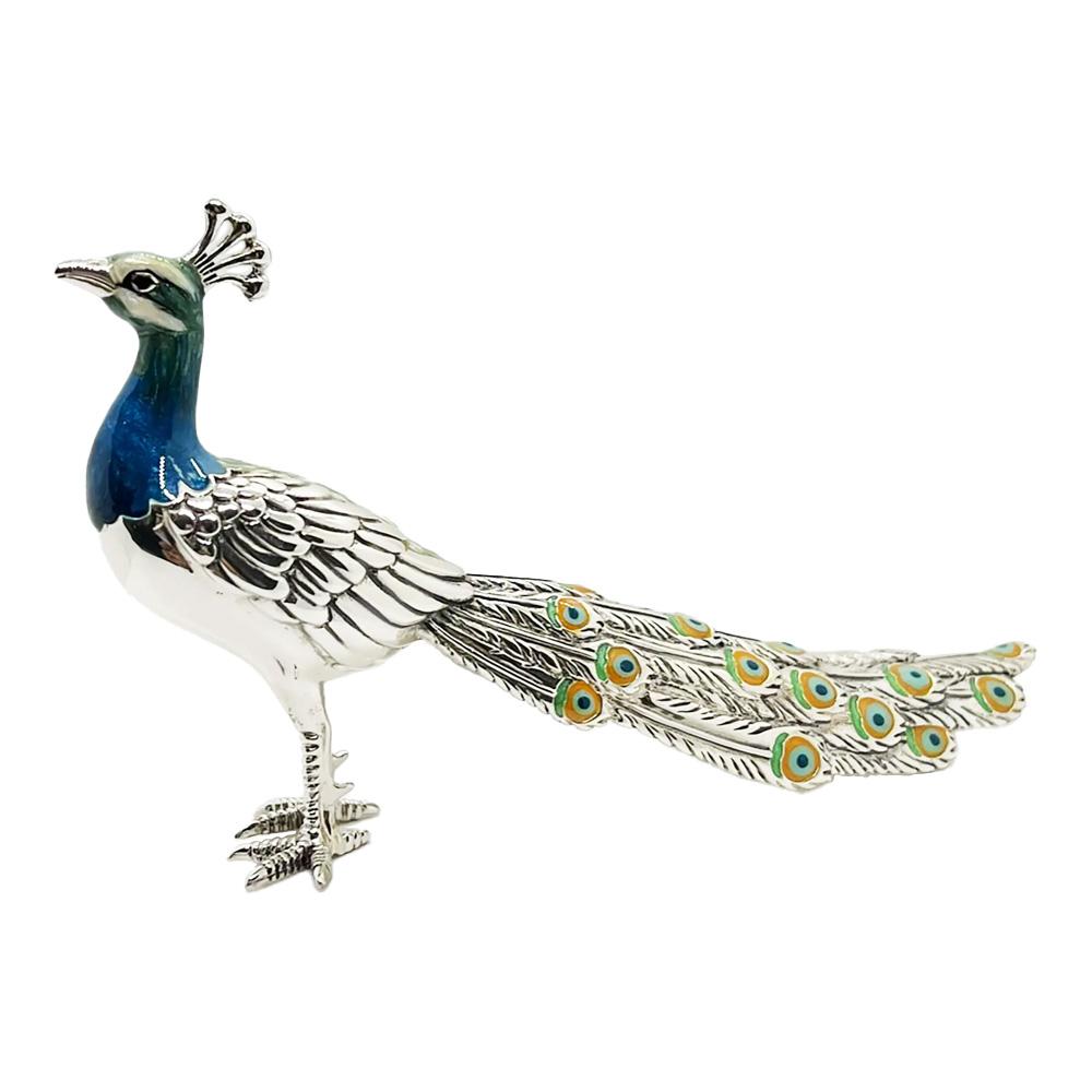 Large enamelled peacock silver ornament Saturno ST102-1 - SATURNO