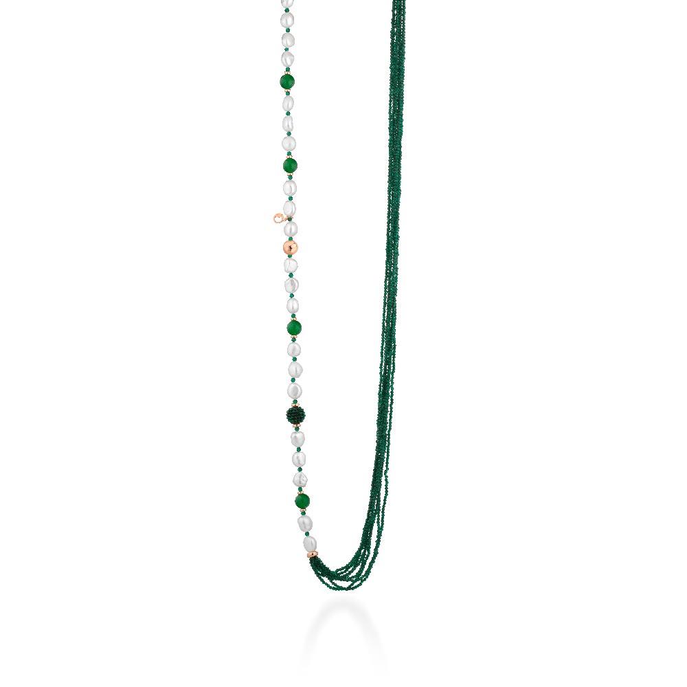 Collana Argento Perle Gemme Verdi LGNK531.1 Glamour - GLAMOUR