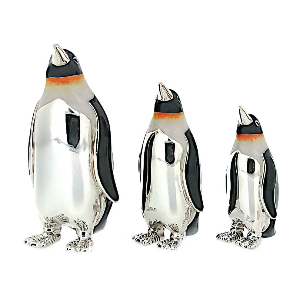 Enamelled Penguin Trio silver ornament Saturno ST154 - SATURNO