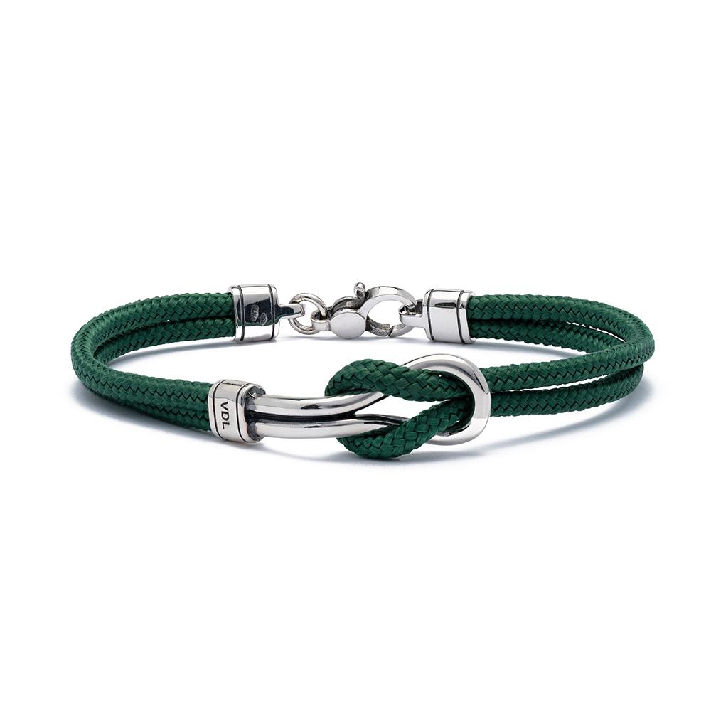 Bracciale nodo reef argento 925 e cima nautica nero, verde e blu - VALENTINO DI LEONARDO