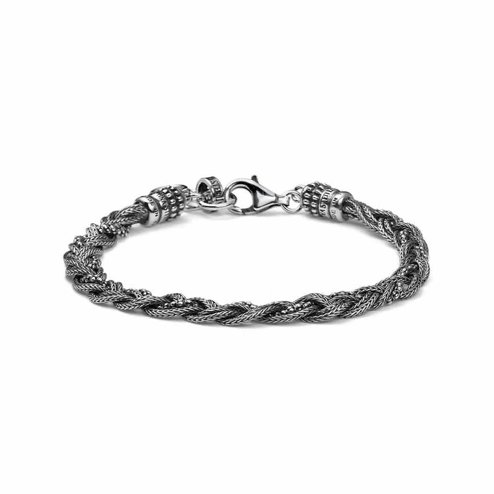 Bracciale uomo intrecci grani brunito in argento 19+3 cm - MARIA CRISTINA STERLING