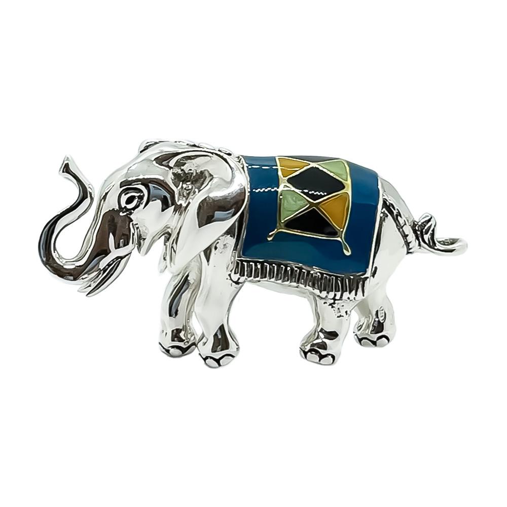 Large Enamelled Elephant silver ornament Saturno ST135-1 - SATURNO