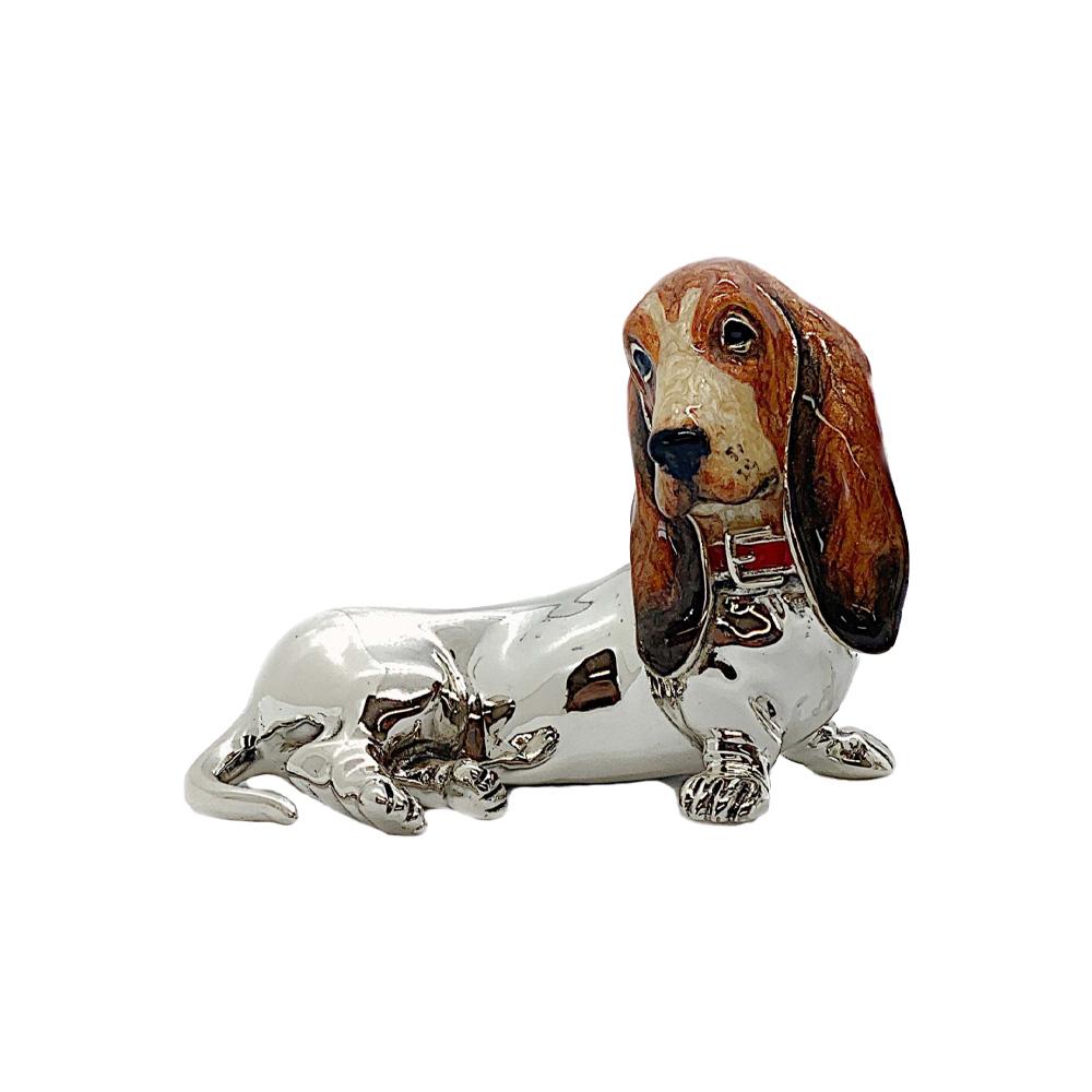 Hound sitting enamelled basset silver ornament Saturno ST106-2 - SATURNO