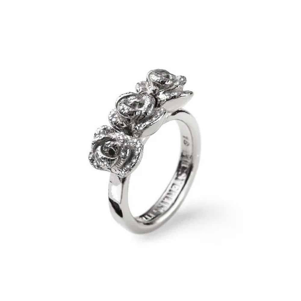 Silver ring with three roses and crystals - size 18 - MARIA CRISTINA STERLING