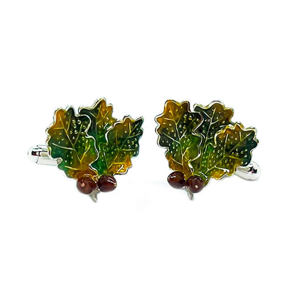 Oak Leaf Cufflinks All Enamel 925 Silver - Italian Craftsmanship - SATURNO