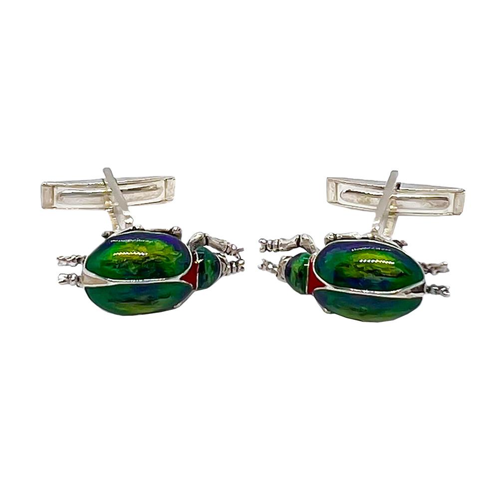 925 Silver Scarab Cufflinks - Handmade - SATURNO