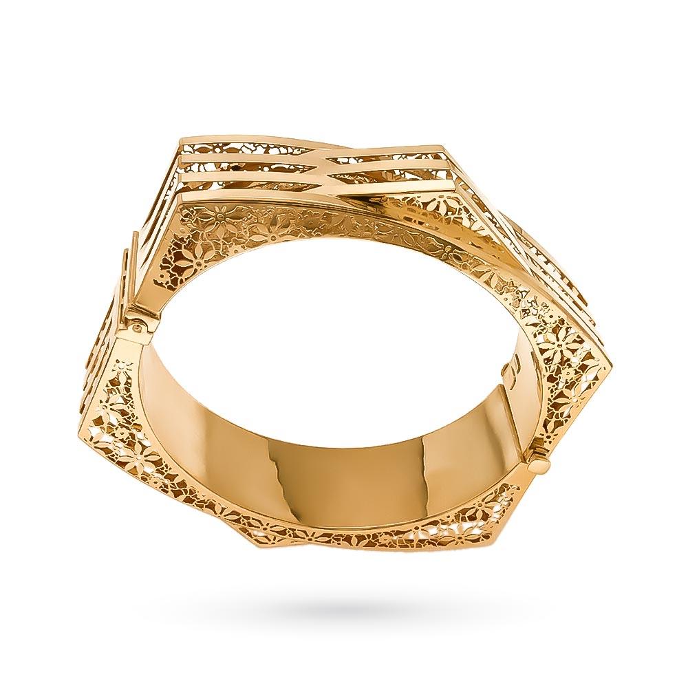 Rigid bracelet with cuff perforated hexagons 18kt yellow gold - LUSSO ITALIANO