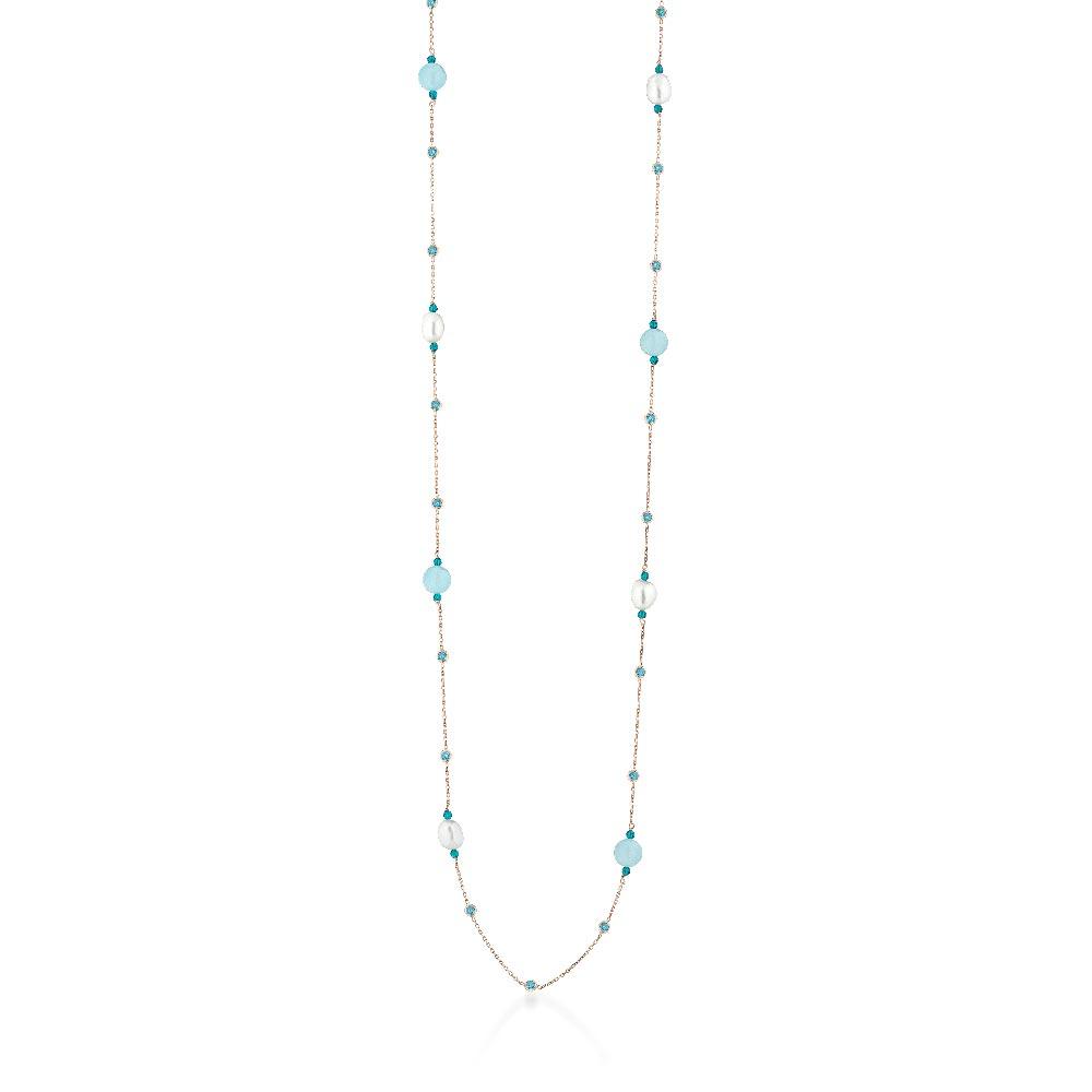 Silver Necklace Pearls Blue Gems LGNK517.1 Glamour - GLAMOUR