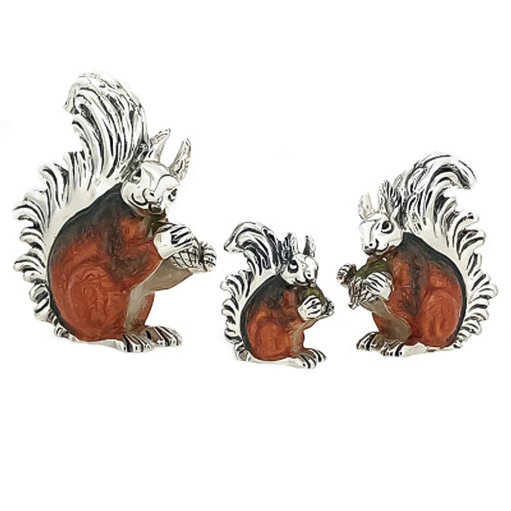 Enamelled Squirrels with Acorn Trio silver ornament Saturno ST128 - SATURNO