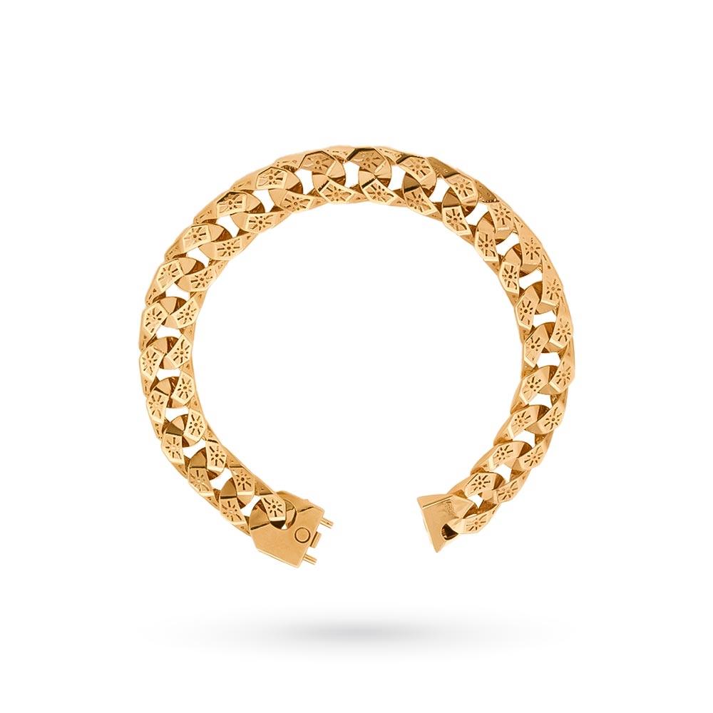 18kt yellow gold decorated perforated curb bracelet - LUSSO ITALIANO