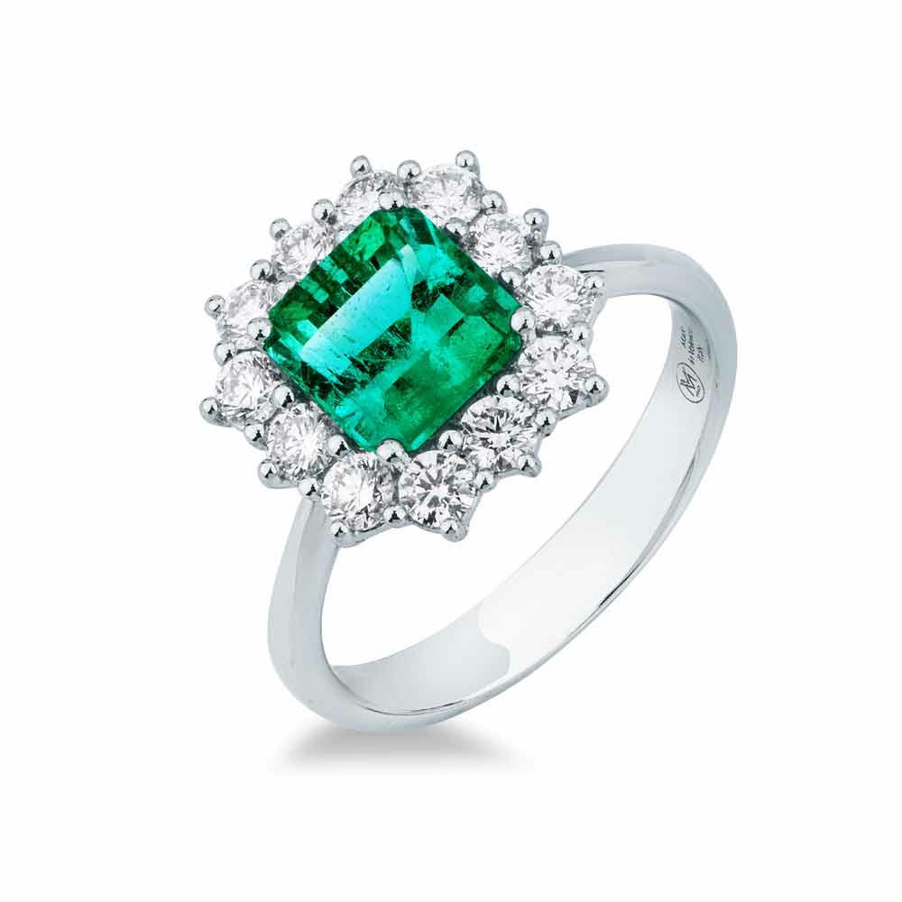 White gold ring with 1.29ct Colombian emerald and diamonds - MIRCO VISCONTI