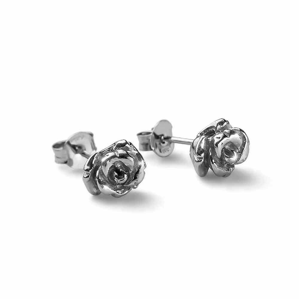 Women's silver rose-shaped stud earrings - MARIA CRISTINA STERLING