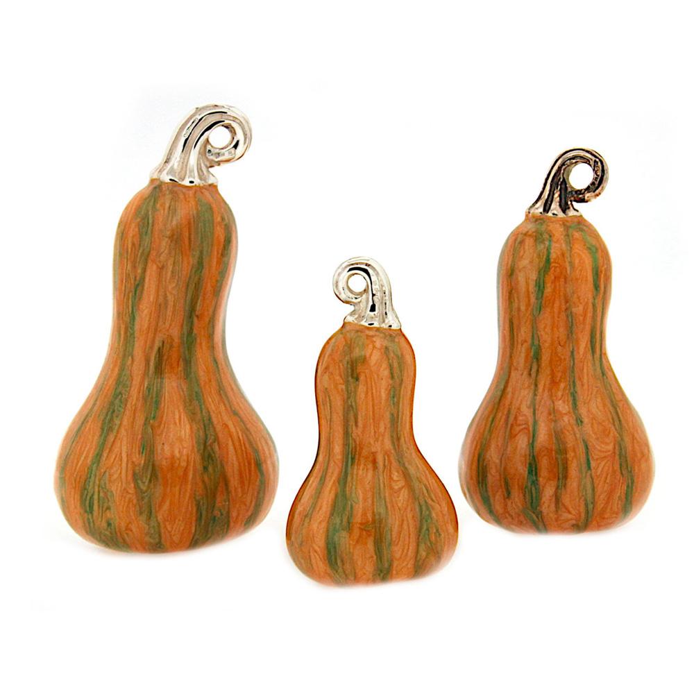 Trio of glazed elongated pumpkins silver ornament Saturno ST164 - SATURNO