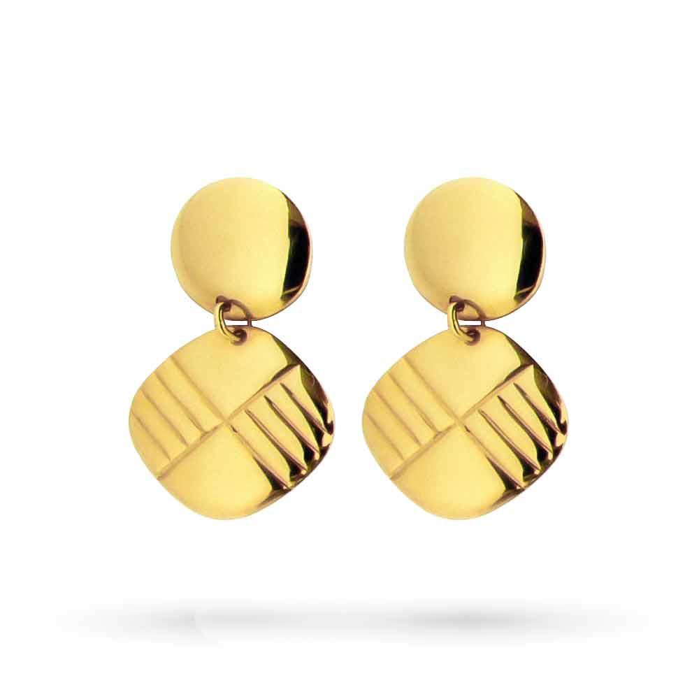 Yellow gold pendant earrings with engraved plates h29 mm - LUSSO ITALIANO