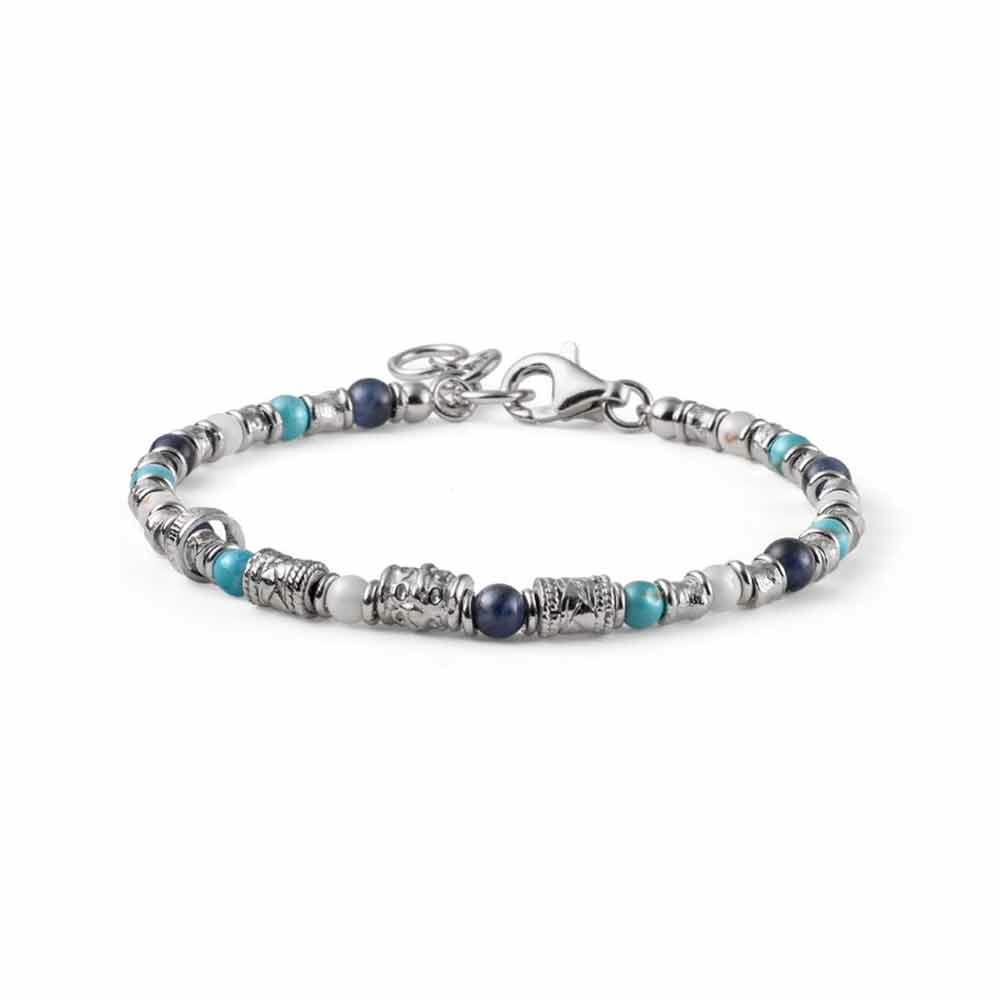 Siena aulite and lapis men's bracelet 19+3 cm in silver - MARIA CRISTINA STERLING