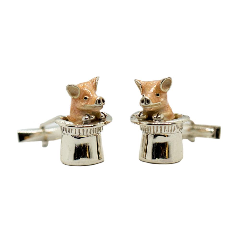 Cufflinks pigs in the cylinder 925 silver - Italian craftsmanship - SATURNO