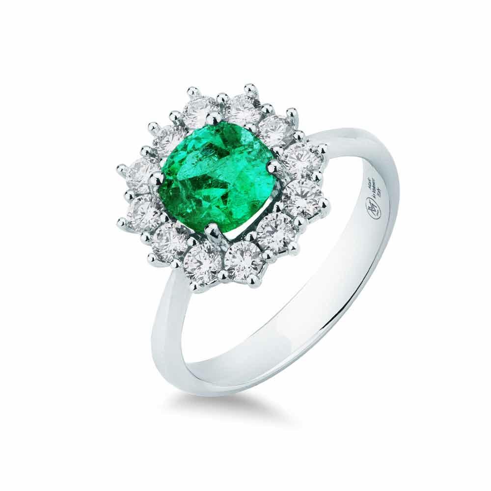 White gold ring with 1.36ct Colombian emerald and diamonds - MIRCO VISCONTI