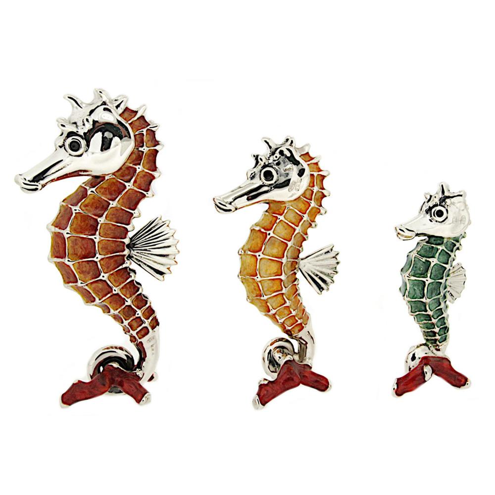 Enamelled Seahorse Trio silver ornament Saturno ST156 - SATURNO