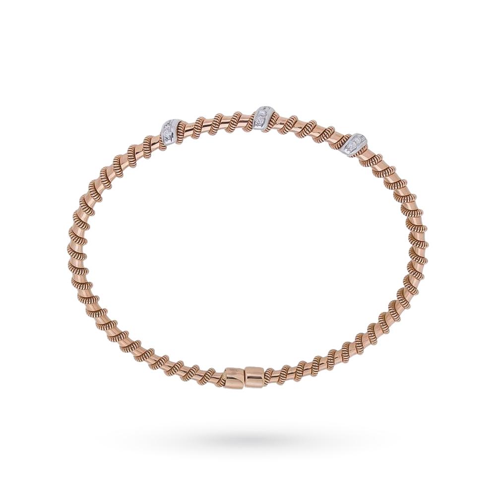 18kt Rose Gold Spiral Bangle with Diamonds - ORO TREND