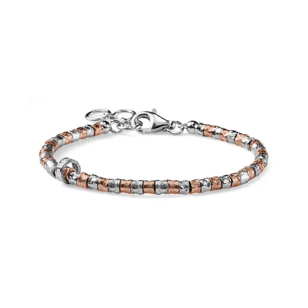 Snake women's bracelet with two-tone silver nuggets 16+3 cm - MARIA CRISTINA STERLING