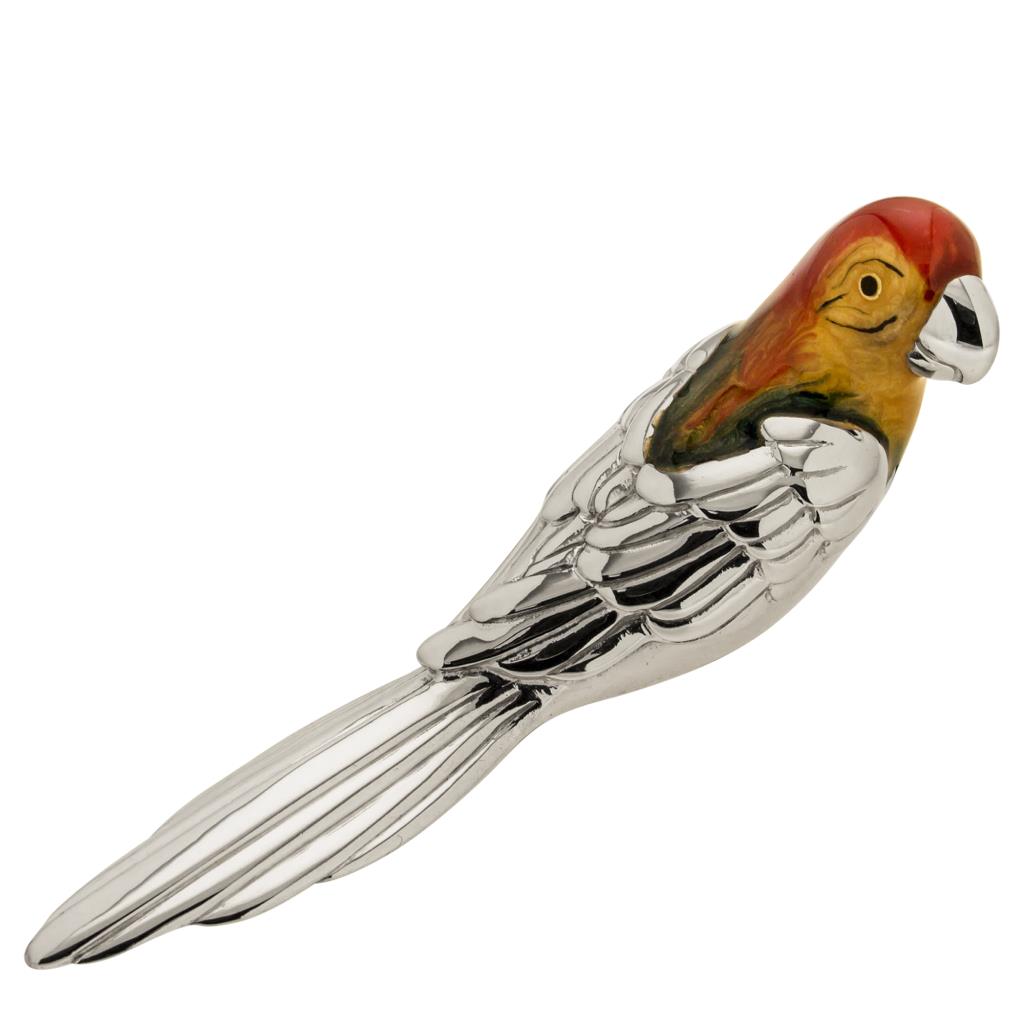 Big parrot ornament in silver and enamel  - SATURNO
